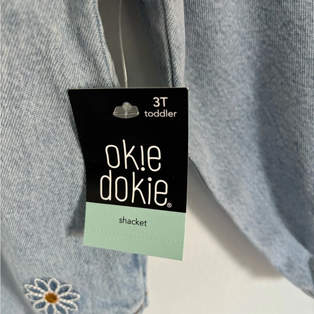 Okie Dokie Light Blue Jean Jacket with Floral Embroidery